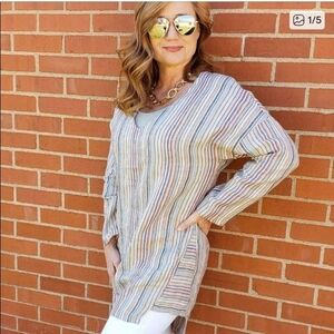Uncle Frank 100% Linen Multi Color Spriped Tunic/Dress With Pockets_Small